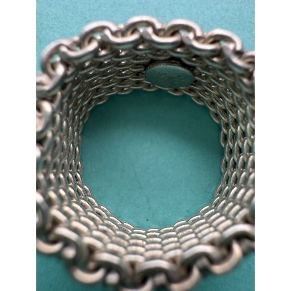 Tiffany & Co Silver Wide Mesh Somerset Woven Band Ring 5.75 - Picture 8 of 12